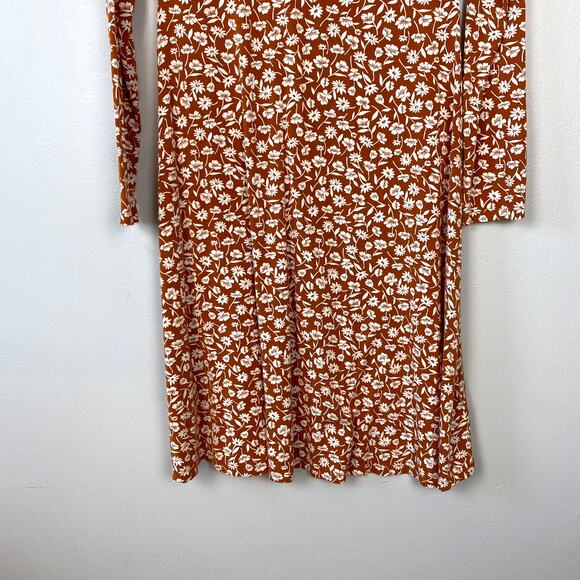 Old Navy Fit & Flare Empire-Waist Jersey Dress Orange Floral Long Sleeve Medium - Picture 4 of 10